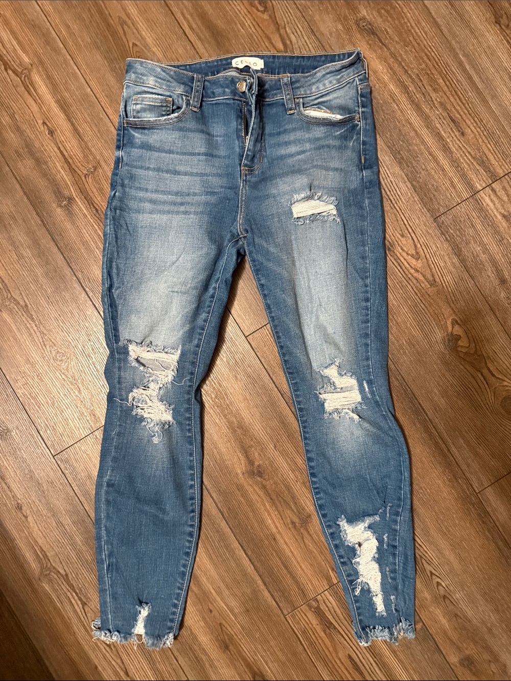 Cello Distressed Skinny Jeans in Medium Blue